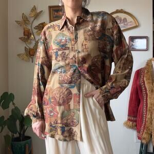 Vintage Silk Hunting Print Button Down